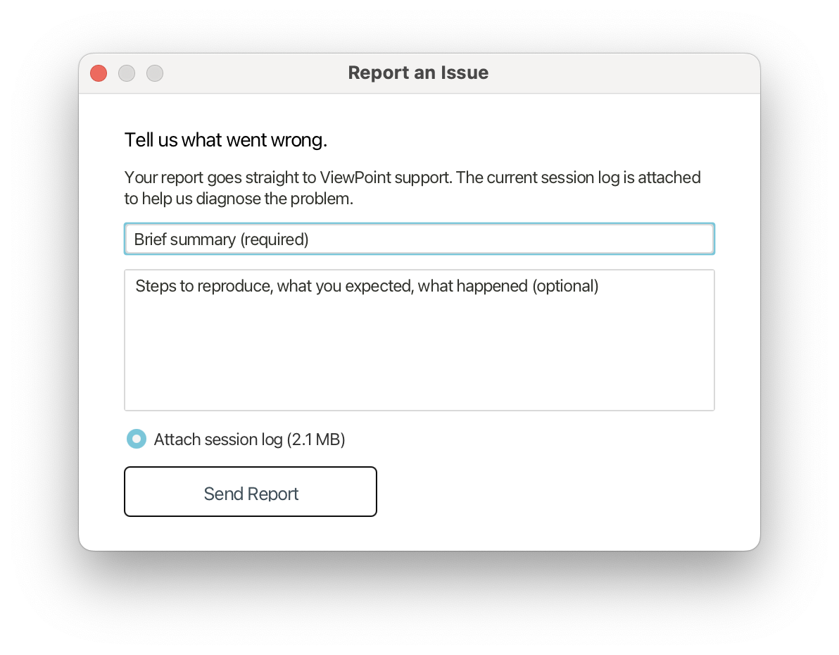 Report an issue dialog