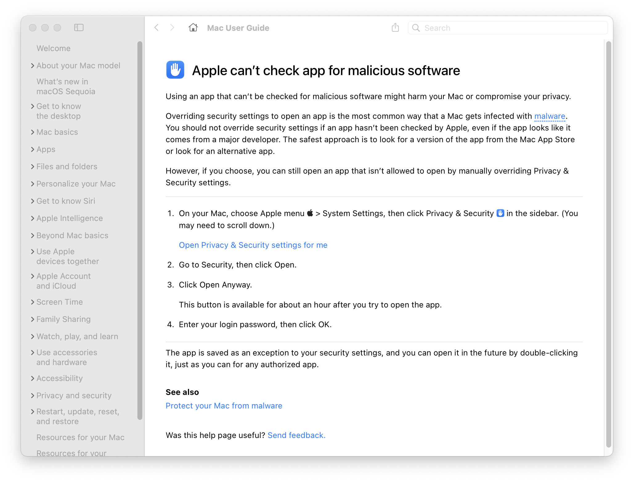 macOS help: "Can't check app for malicious software"