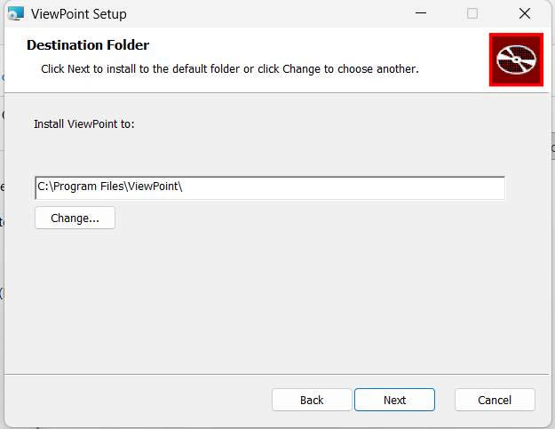 ViewPoint installer destination folder dialog
