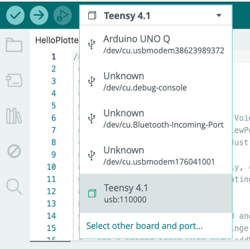 Arduino IDE board and port selector