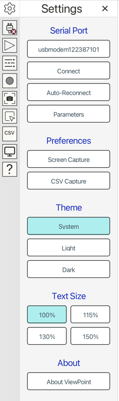 Settings panel