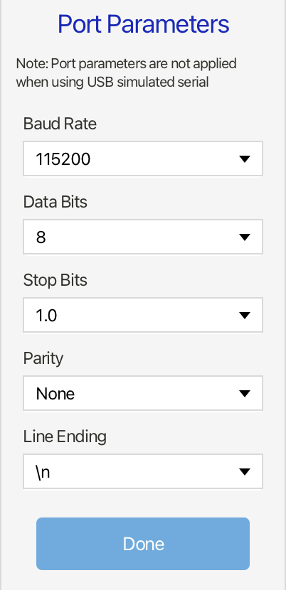 Port parameters dialog
