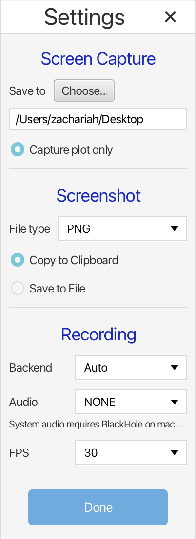 Screen capture settings