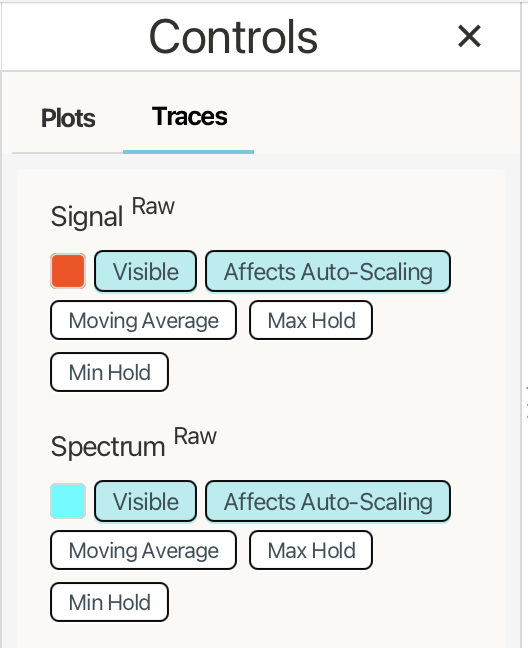 Controls panel, Traces tab